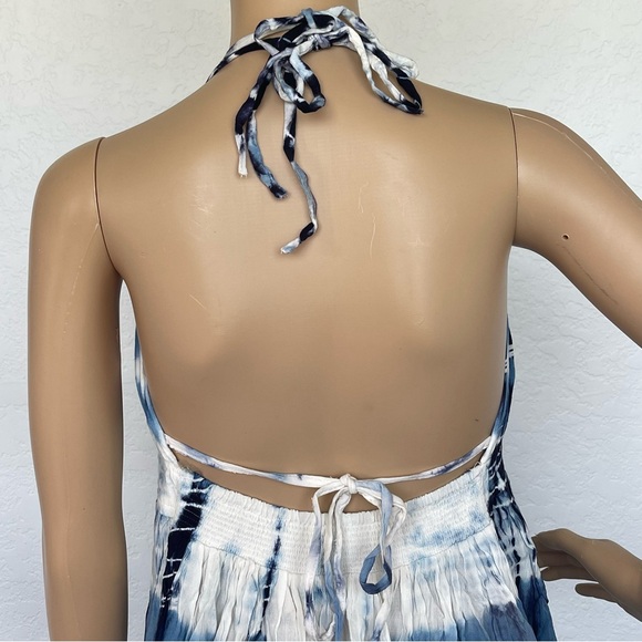 Gorgeous BohoMe blue and white tie dye halter swim cover up dress - Picture 5 of 16